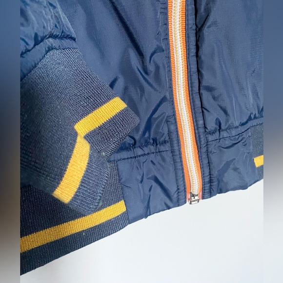 70s Vintage Men’s Jacket Navy Blue Nylon Spring Fall Coat 1970 Yellow Trim Hood - Picture 3 of 9